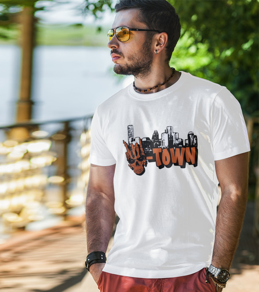 H Town Skull Skyline Houston Texas T-Shirt