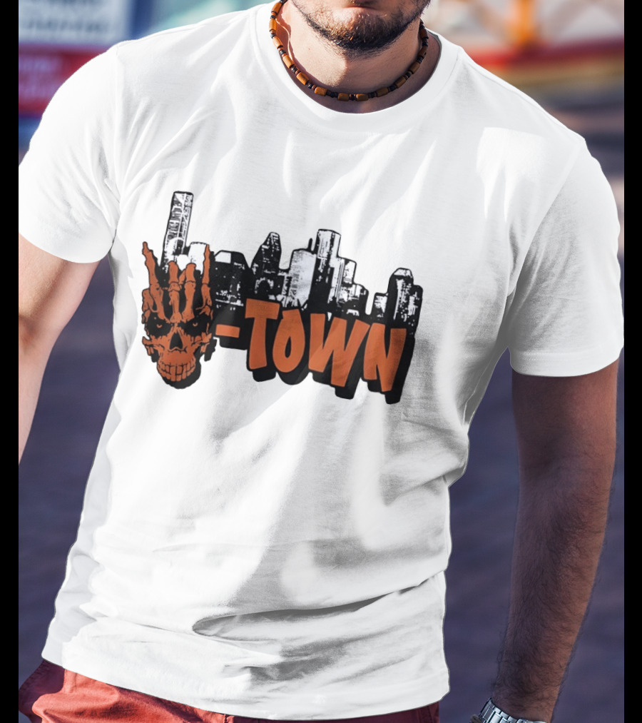 H Town Skull Skyline Houston Texas T-Shirt