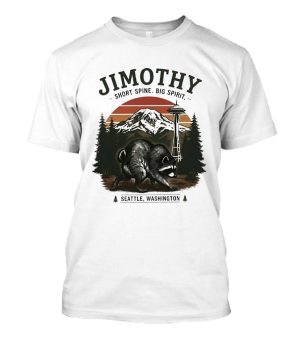 Jimothy Short Spine Big Spirit Bear Seattle Washington Skyline Sunset T-Shirt