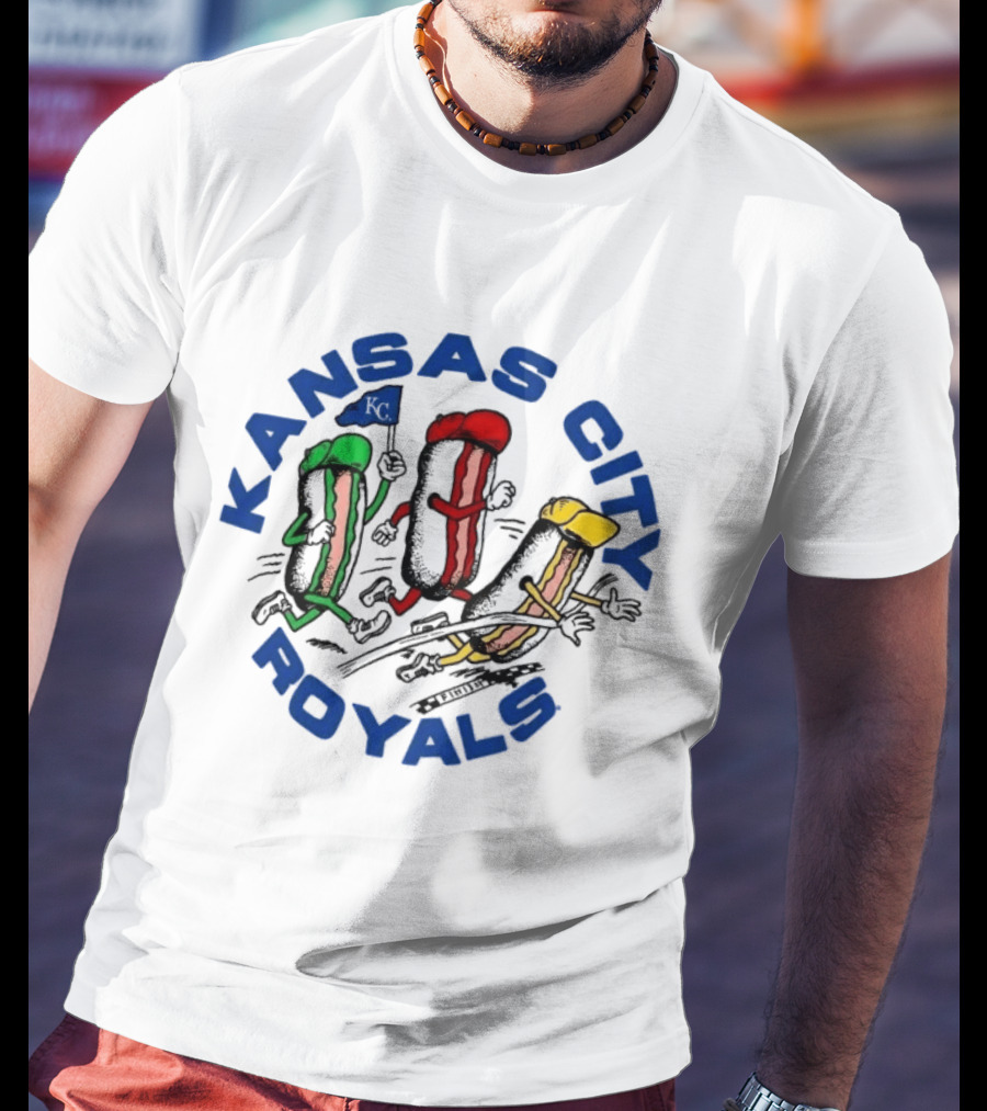 Kansas City Royals Hot Dog Race Mascots With Flag T-Shirt