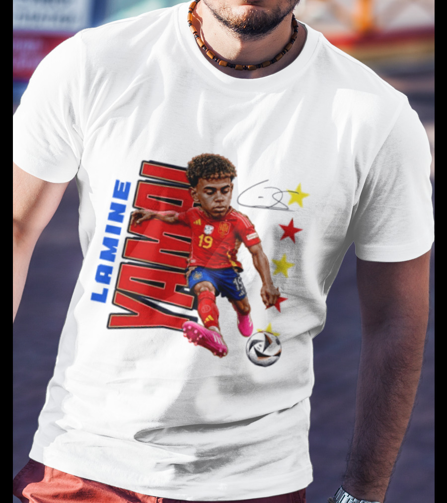 Lamine Yamal No 19 Spain National Team Soccer Star With Signature And Stars T-Shirt