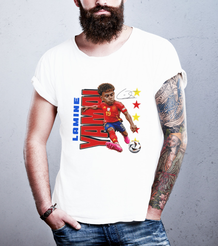 Lamine Yamal No 19 Spain National Team Soccer Star With Signature And Stars T-Shirt