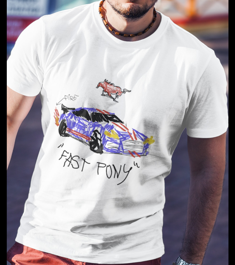 Mustang Fast Pony Fire Muscle Car Racing Sketch T-Shirt
