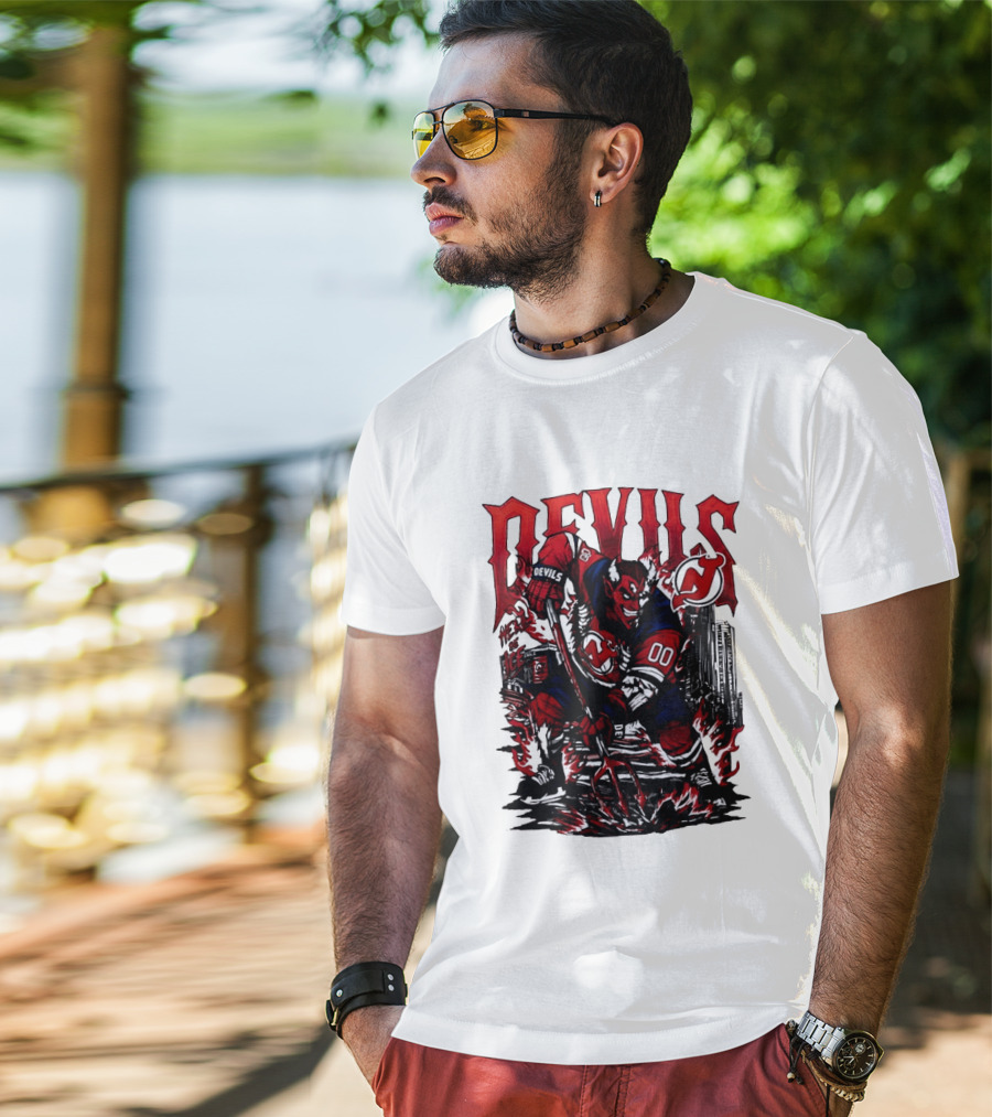 New Jersey Devils Hell On Ice Demon Skating T-Shirt