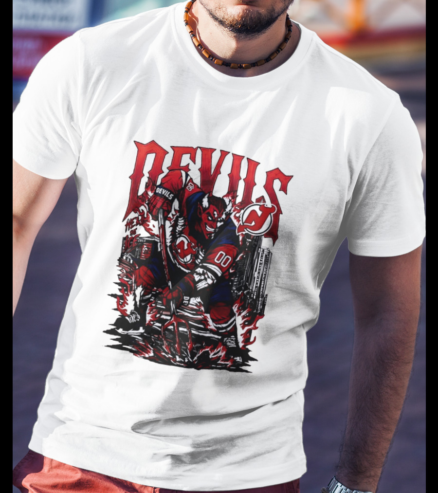 New Jersey Devils Hell On Ice Demon Skating T-Shirt