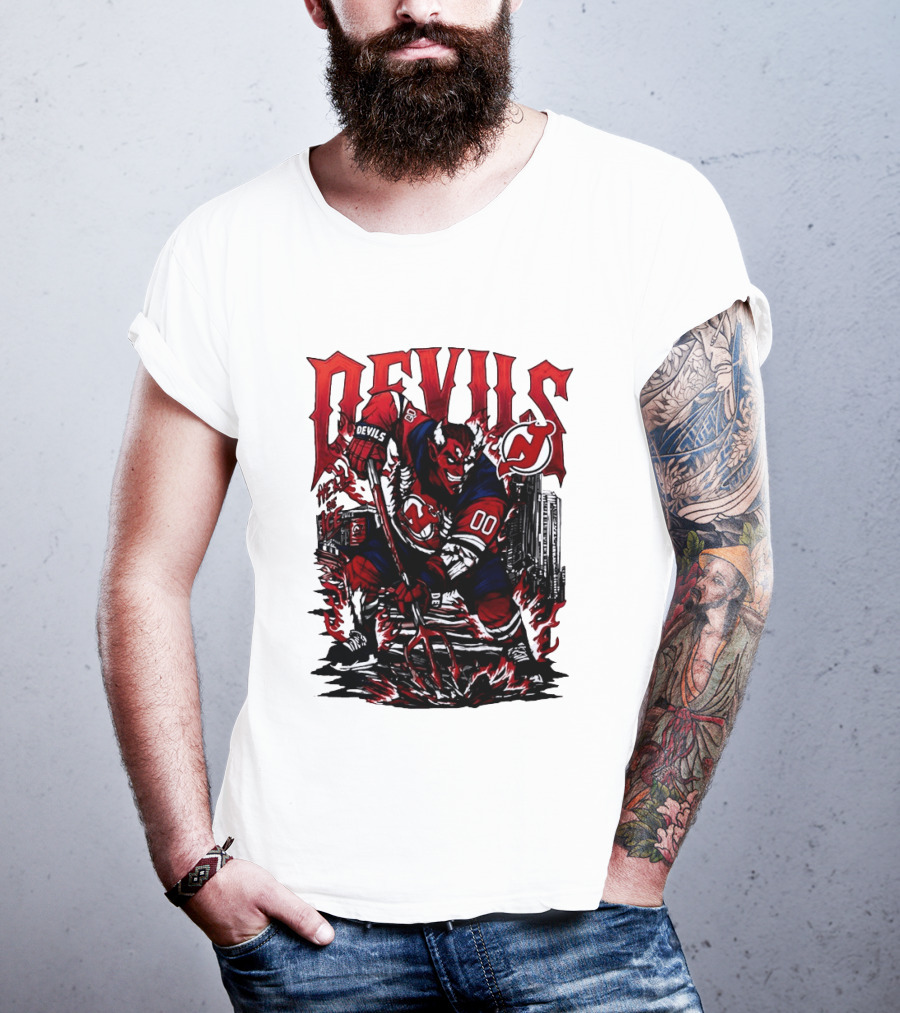 New Jersey Devils Hell On Ice Demon Skating T-Shirt