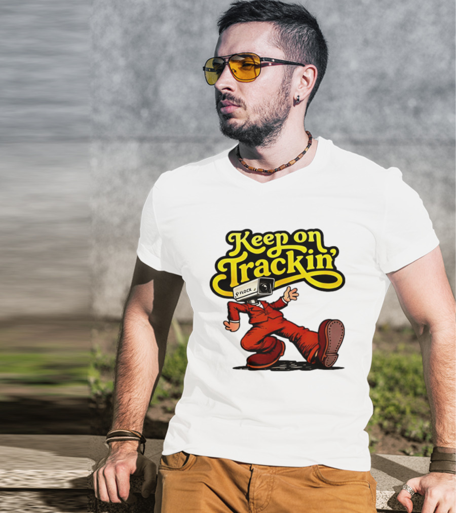 Keep On Trackin' Security Camera Head Person Walking T-Shirt