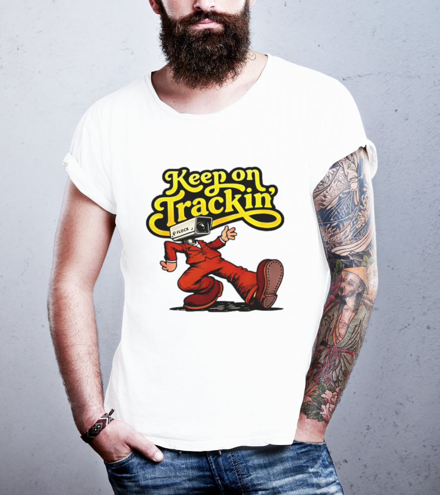 Keep On Trackin' Security Camera Head Person Walking T-Shirt
