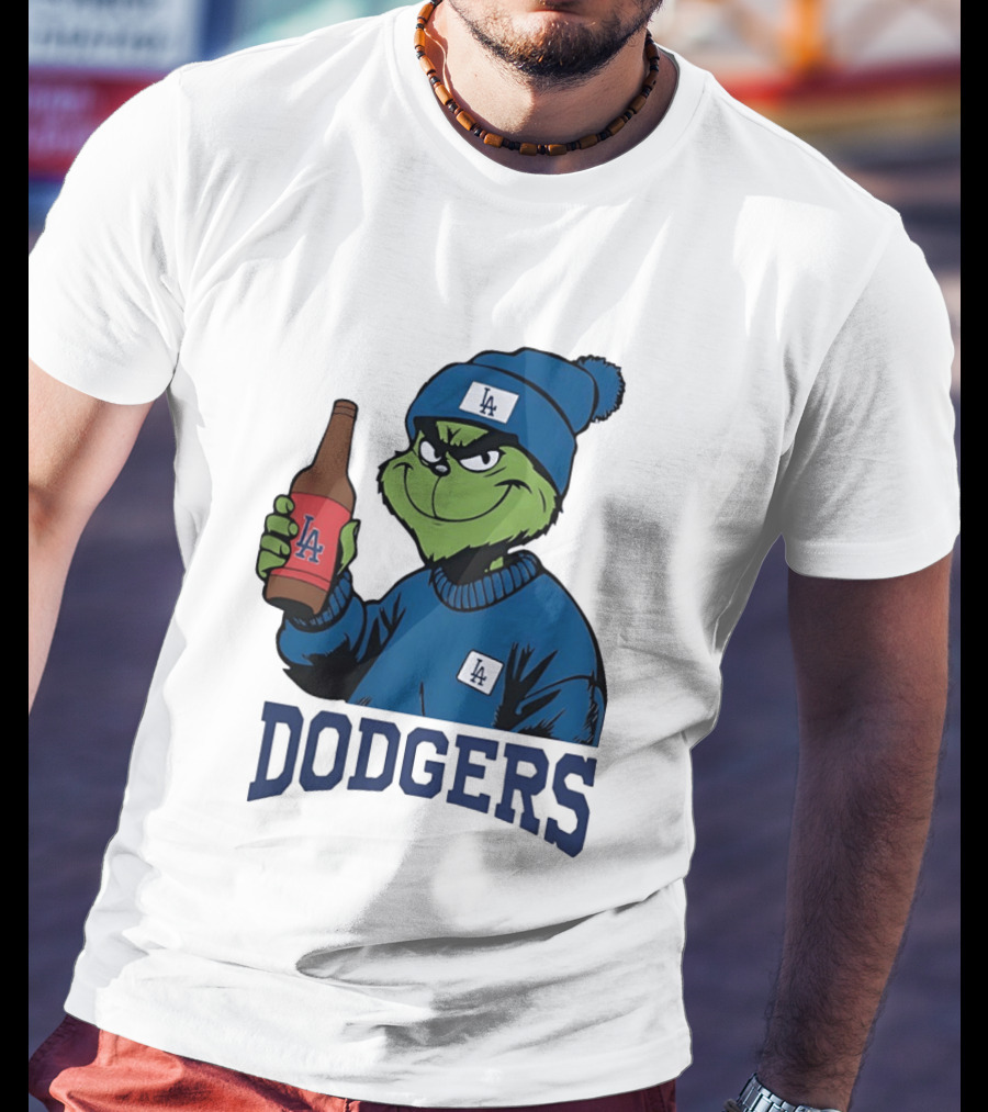Los Angeles Dodgers MLB Christmas Grinch Beanie And Sweater T-Shirt