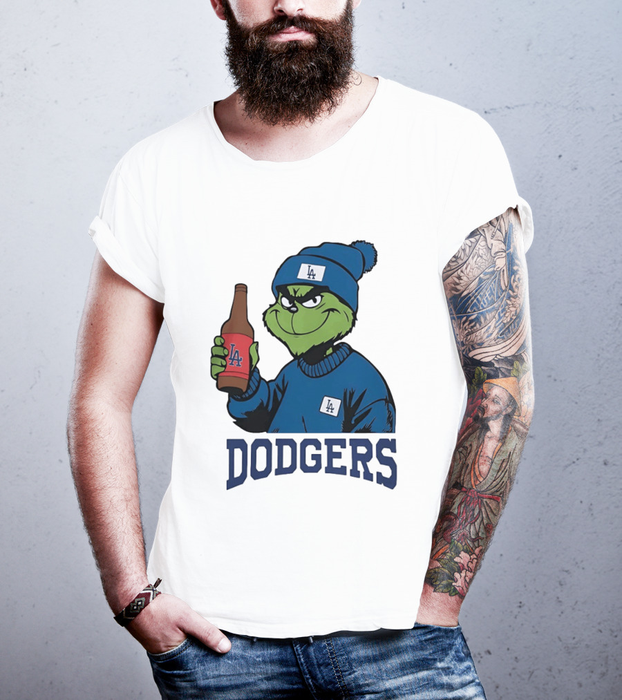 Los Angeles Dodgers MLB Christmas Grinch Beanie And Sweater T-Shirt