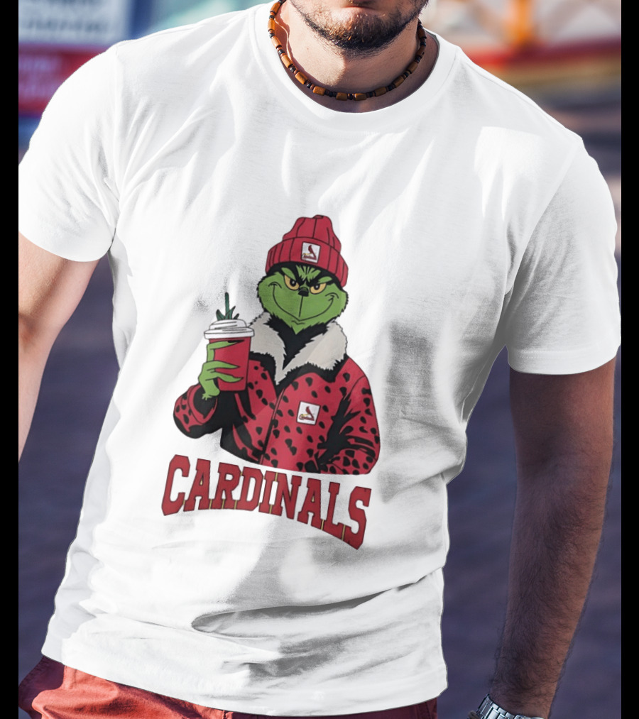 The Grinch In St Louis Cardinals Jacket With Coffee Christmas T-Shirt