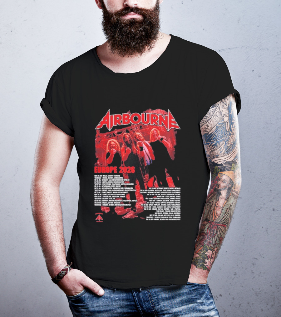 Airbourne Get Gutsy Europe 2026 Tour Dates And Cities T-Shirt