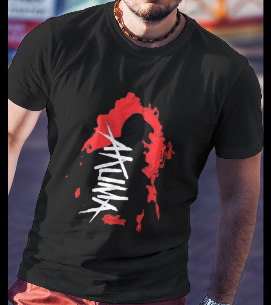 Akuma Street Fighter Red And White Brushstroke T-Shirt