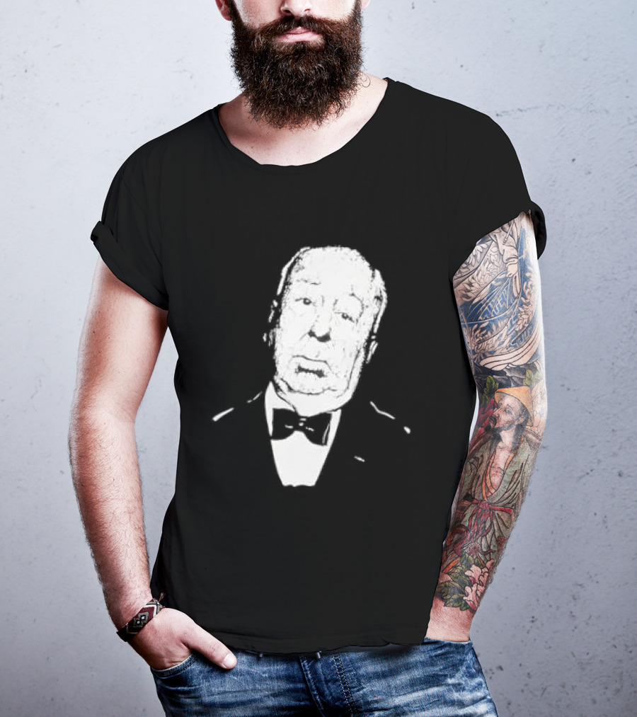 Alfred Hitchcock Staring Silhouette Iconic Filmmaker Style Bowtie T-Shirt