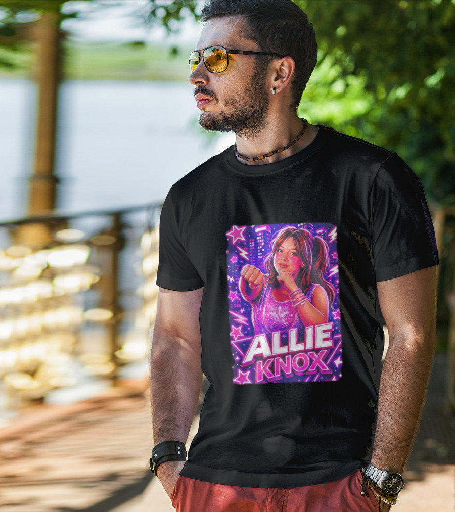 Allie Knox Retro Neon City Lights Style With Stars T-Shirt
