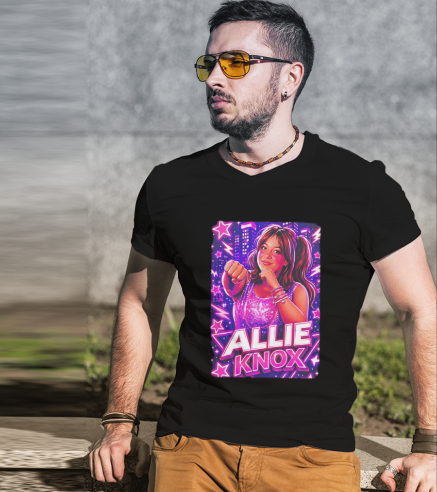Allie Knox Retro Neon City Lights Style With Stars T-Shirt