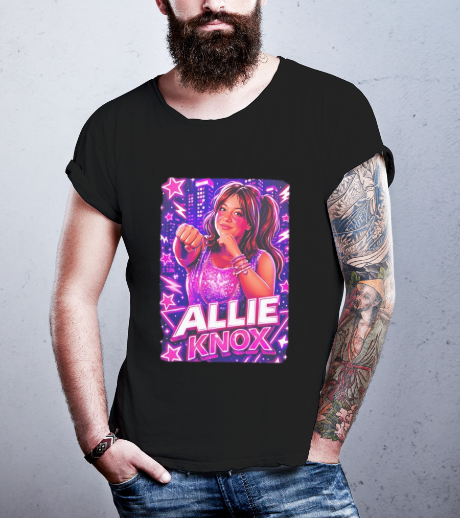 Allie Knox Retro Neon City Lights Style With Stars T-Shirt