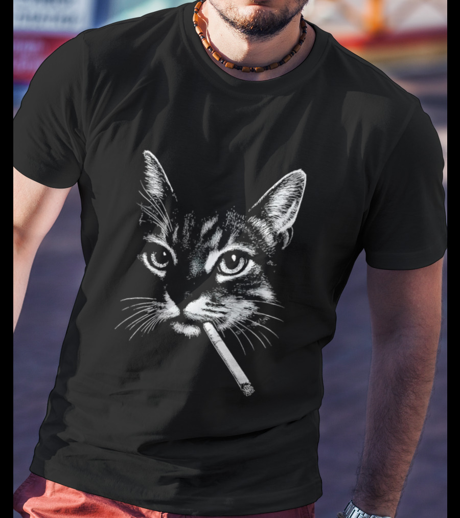 Cat Smoking A Cigarette Vintage Style Retro Look T-Shirt