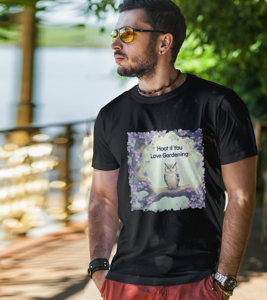 Hoot If You Love Gardening Owl In Blossom Tree T-Shirt