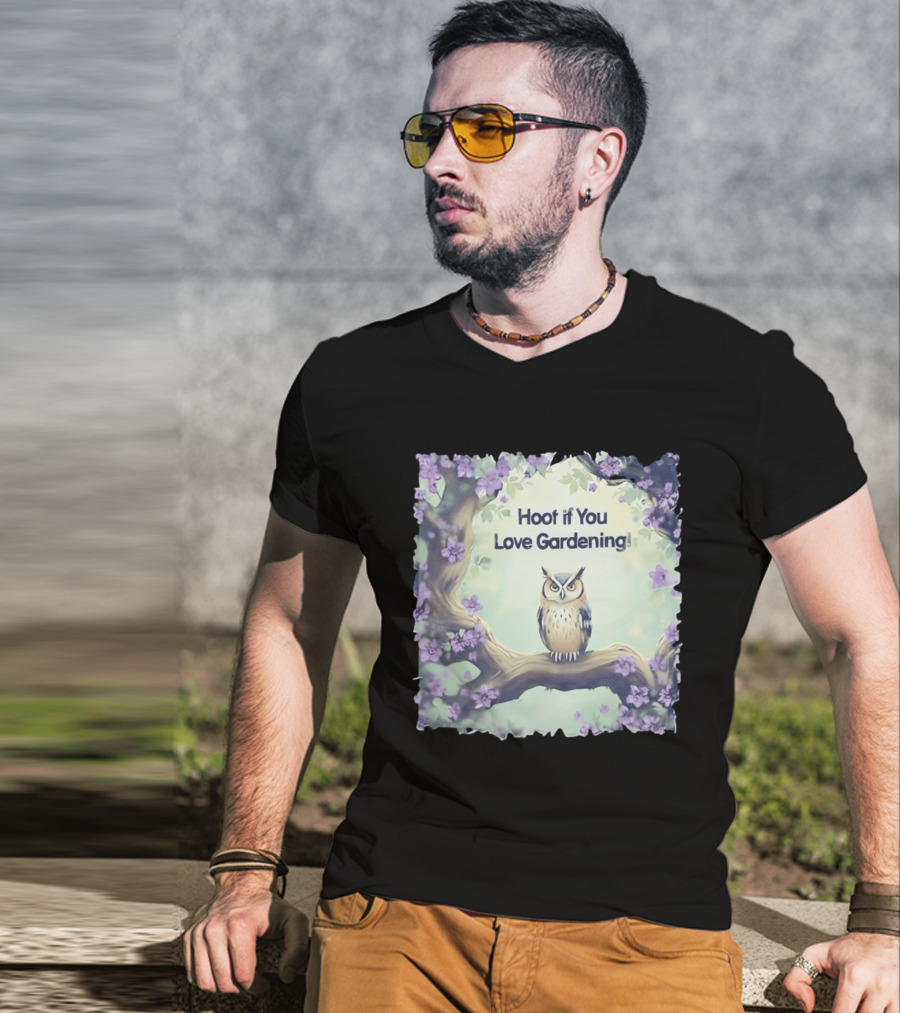 Hoot If You Love Gardening Owl In Blossom Tree T-Shirt