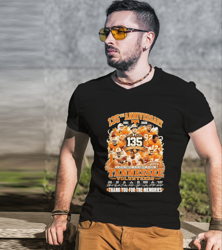 135th Anniversary Tennessee Volunteers Vol Legends Peyton Manning Reggie White National SEC Champions 1891 2026 Thank You For The Memories T-Shirt