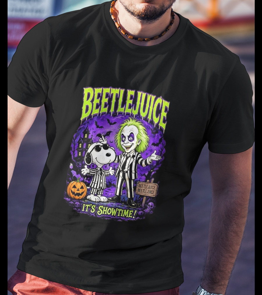 Beetlejuice Snoopy It's Showtime Halloween Pumpkin T-Shirt