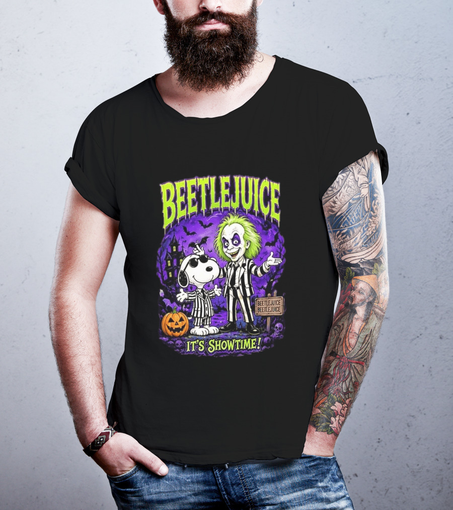 Beetlejuice Snoopy It's Showtime Halloween Pumpkin T-Shirt