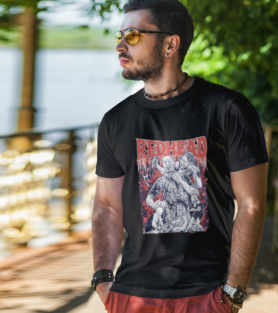 Red Head Horror Gruesome Comic Style Bloodied Figures T-Shirt