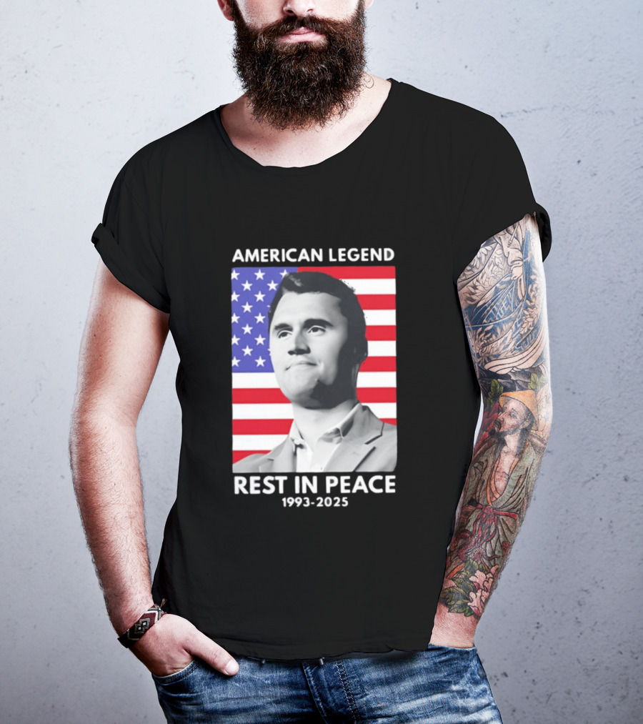 American Legend Rest In Peace Charlie Kirk 1993 2025 USA Flag T-Shirt