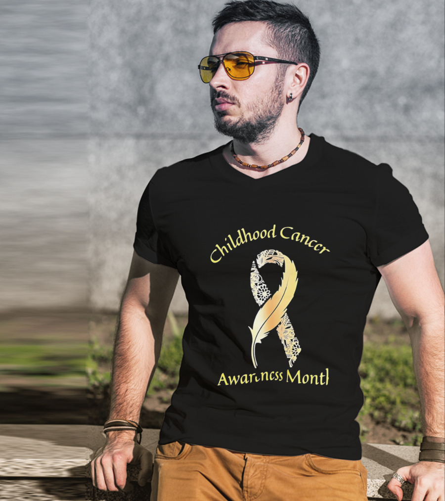 Childhood Cancer Awareness Month Gold Floral Ribbon T-Shirt