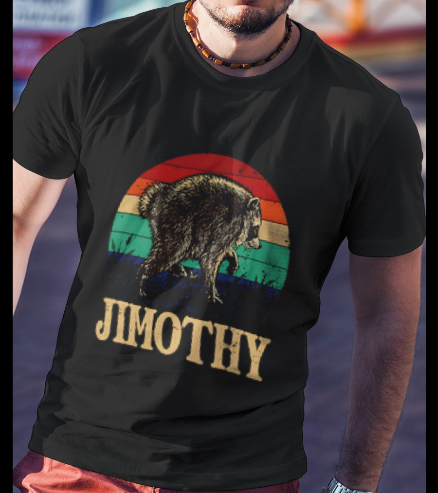 Jimothy Raccoon Retro Stripes Ballard Seattle T-Shirt
