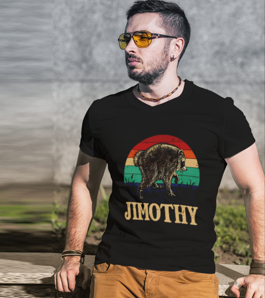 Jimothy Raccoon Retro Stripes Ballard Seattle T-Shirt