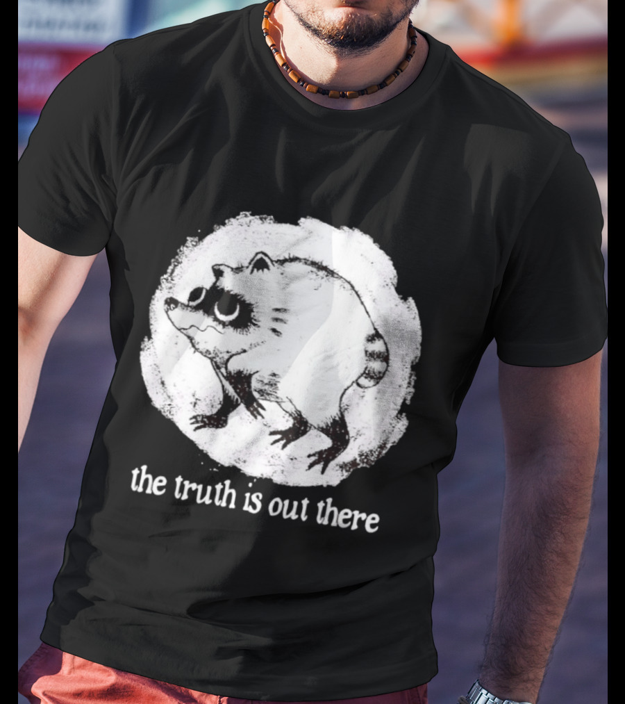 Jimothy The Raccoon The Truth Is Out There Black And White Sketch T-Shirt