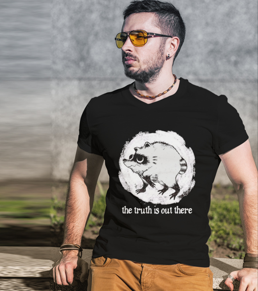 Jimothy The Raccoon The Truth Is Out There Black And White Sketch T-Shirt