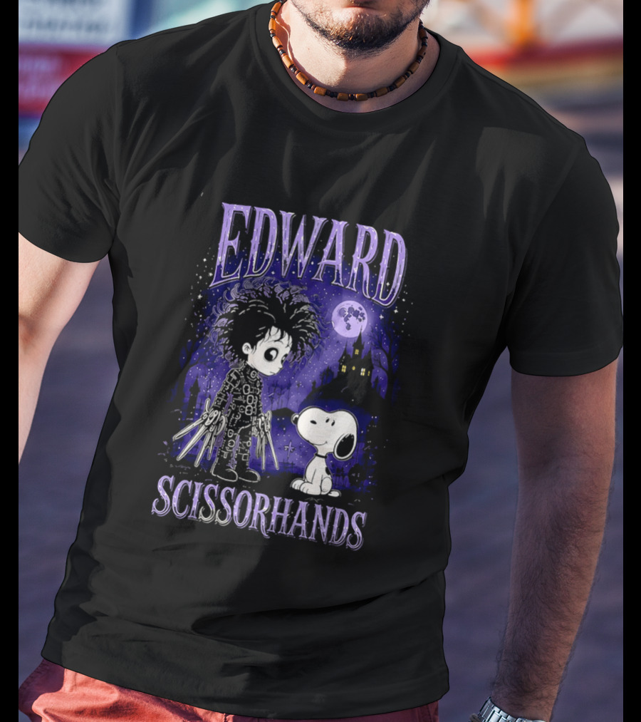 Edward Scissorhands Meets Snoopy Halloween Moon Scene T-Shirt