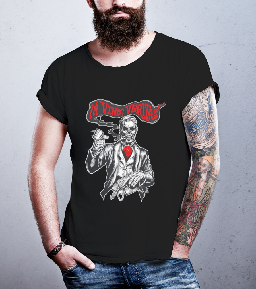 Skeleton Doc Holliday In Vino Veritas Smoking Gun Wine Cup T-Shirt
