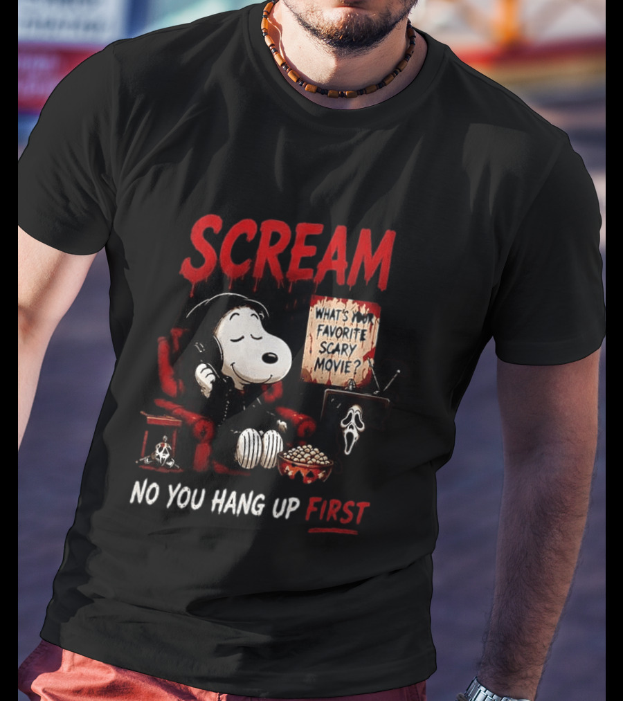 Snoopy Scream No You Hang Up First Scary Movie Popcorn T-Shirt