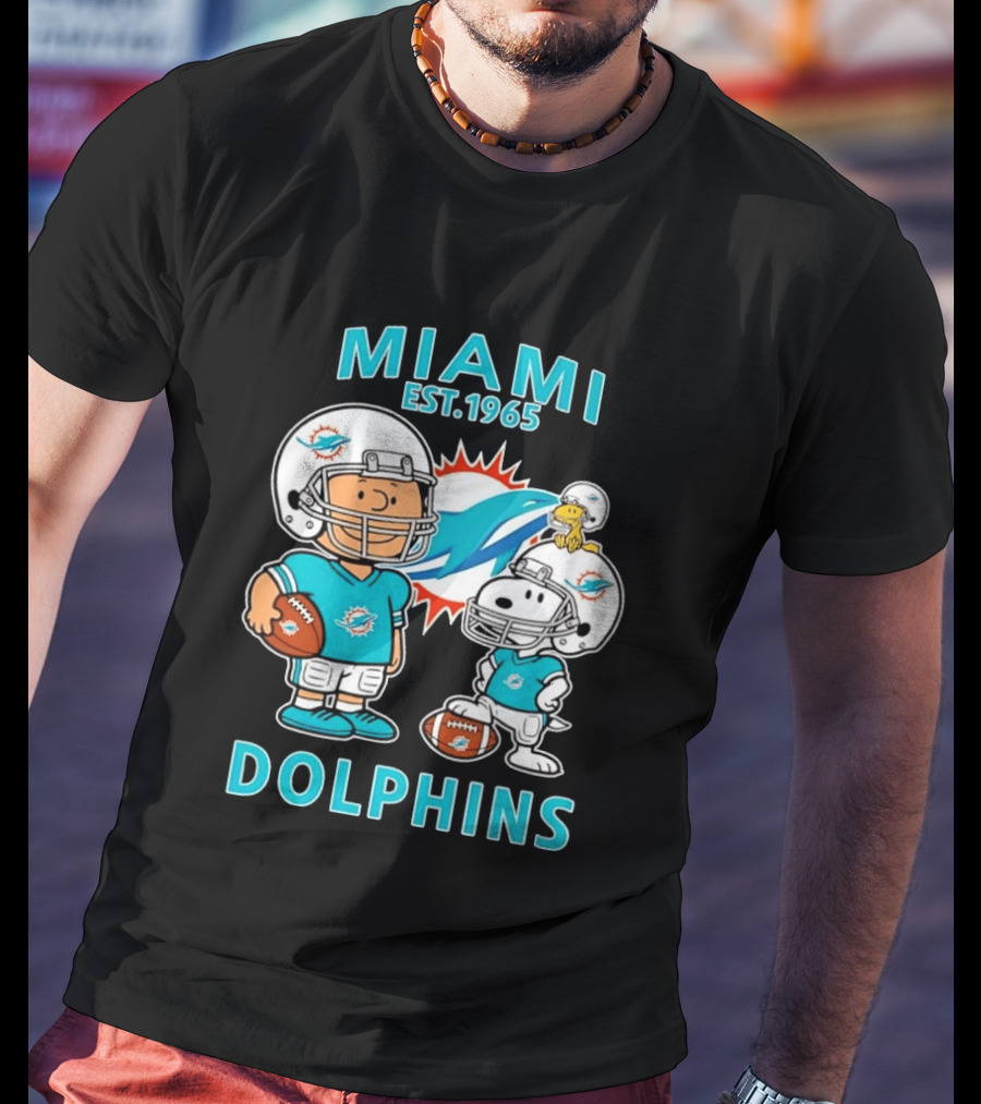 Miami Dolphins Est 1965 Charlie Brown Snoopy Football T-Shirt