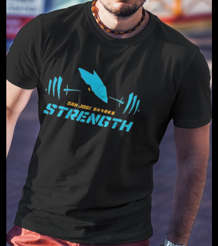 San Jose Sharks Strength Weightlifting Barbell T-Shirt