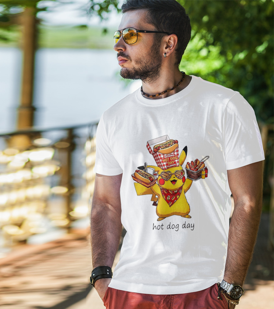 National Hot Dog Day Pikachu Heart Sunglasses Celebrate T-Shirt