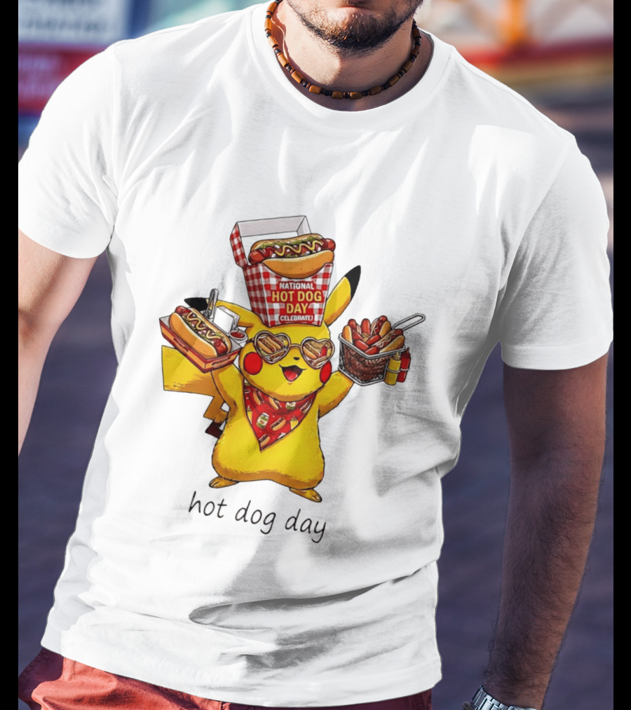 National Hot Dog Day Pikachu Heart Sunglasses Celebrate T-Shirt