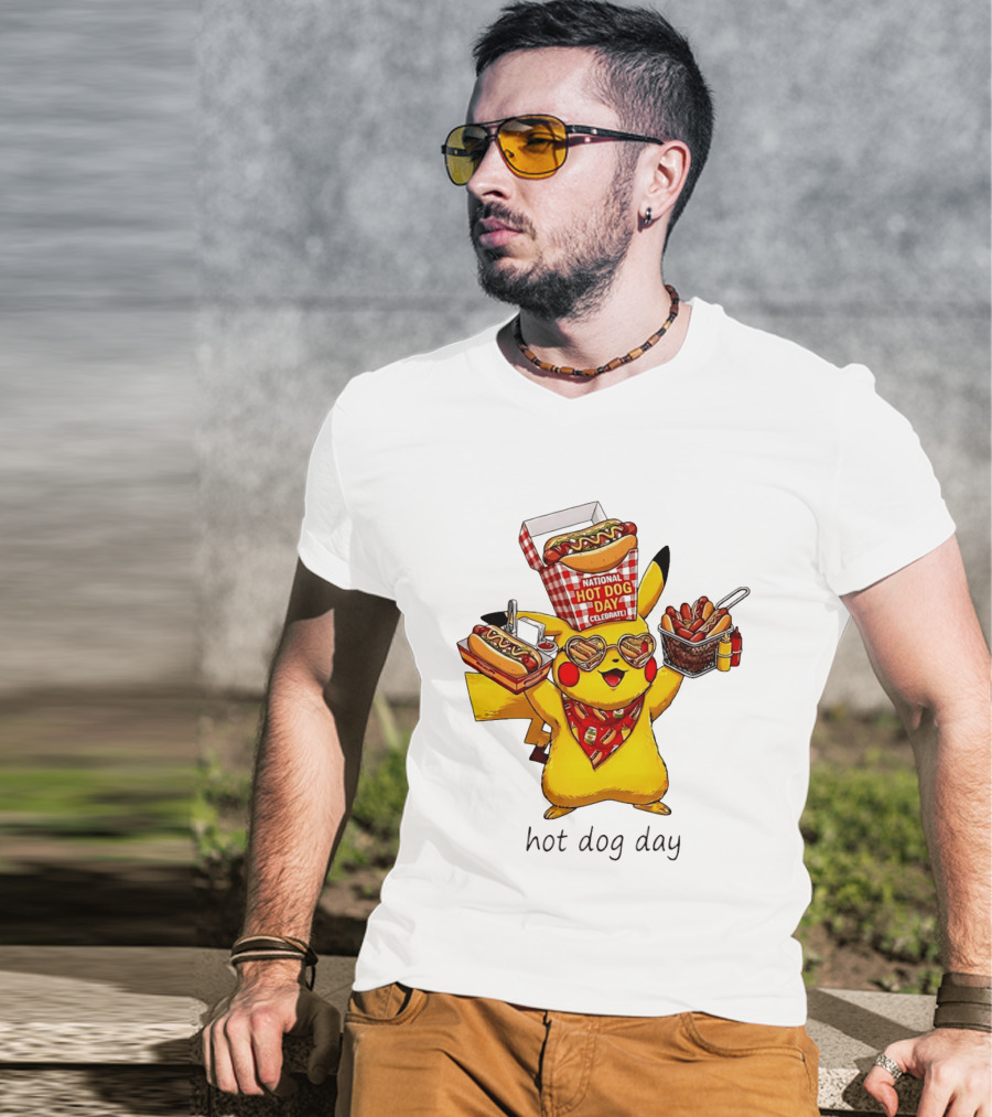 National Hot Dog Day Pikachu Heart Sunglasses Celebrate T-Shirt