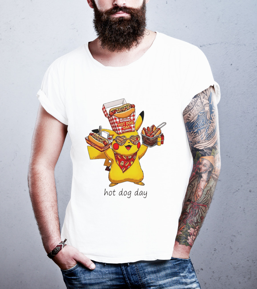National Hot Dog Day Pikachu Heart Sunglasses Celebrate T-Shirt