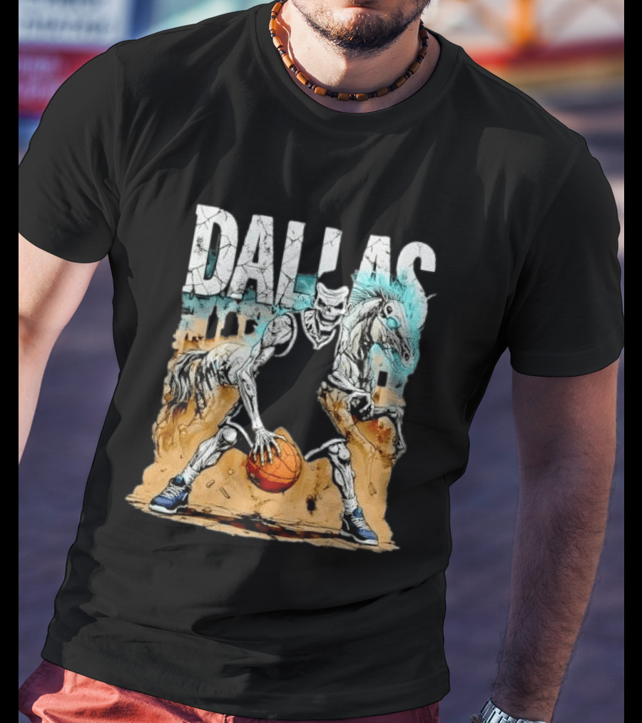 Undead Basketball Player Dribbling Skeleton Horse DALLAS T-Shirt
