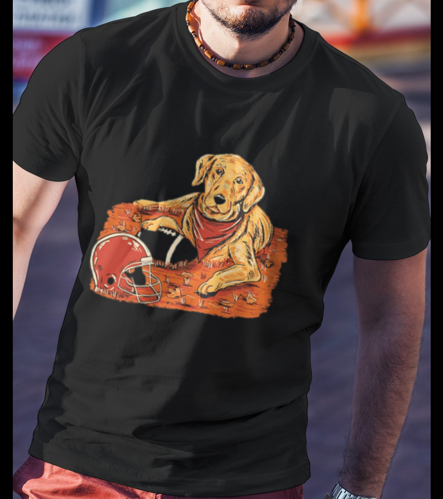Labrador Retriever Fall Football Scene With Maroon Helmet T-Shirt