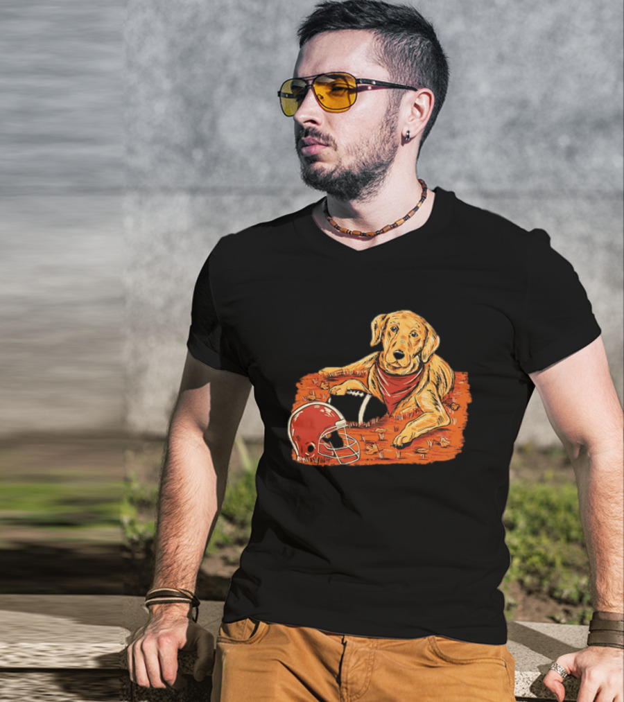 Labrador Retriever Fall Football Scene With Maroon Helmet T-Shirt