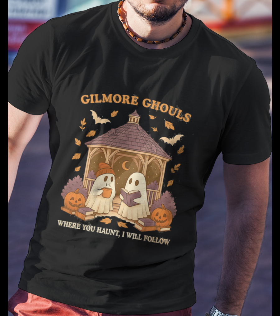 Gilmore Ghouls Where You Haunt I Will Follow Gilmore Girls Halloween Pumpkins Ghosts Cozy Scene T-Shirt