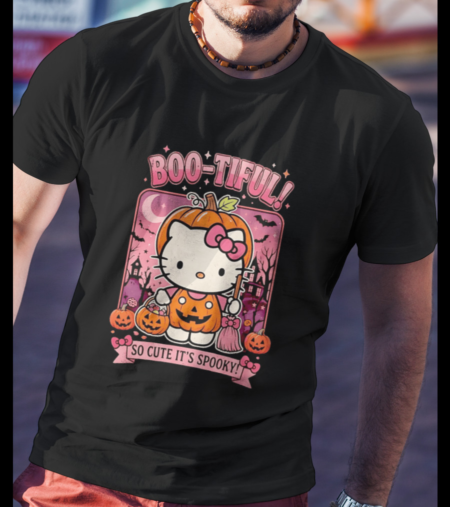 Boo Tiful Hello Kitty So Cute It's Spooky Halloween Pumpkin T-Shirt