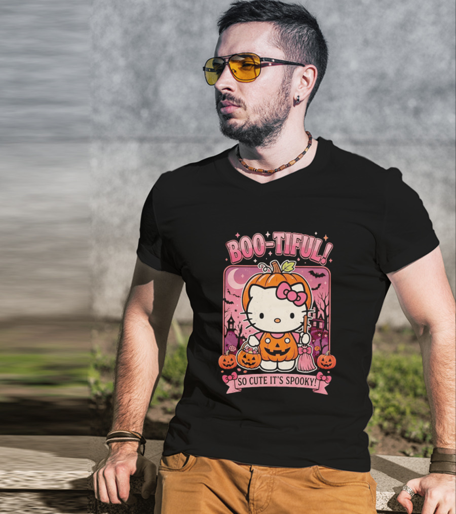Boo Tiful Hello Kitty So Cute It's Spooky Halloween Pumpkin T-Shirt
