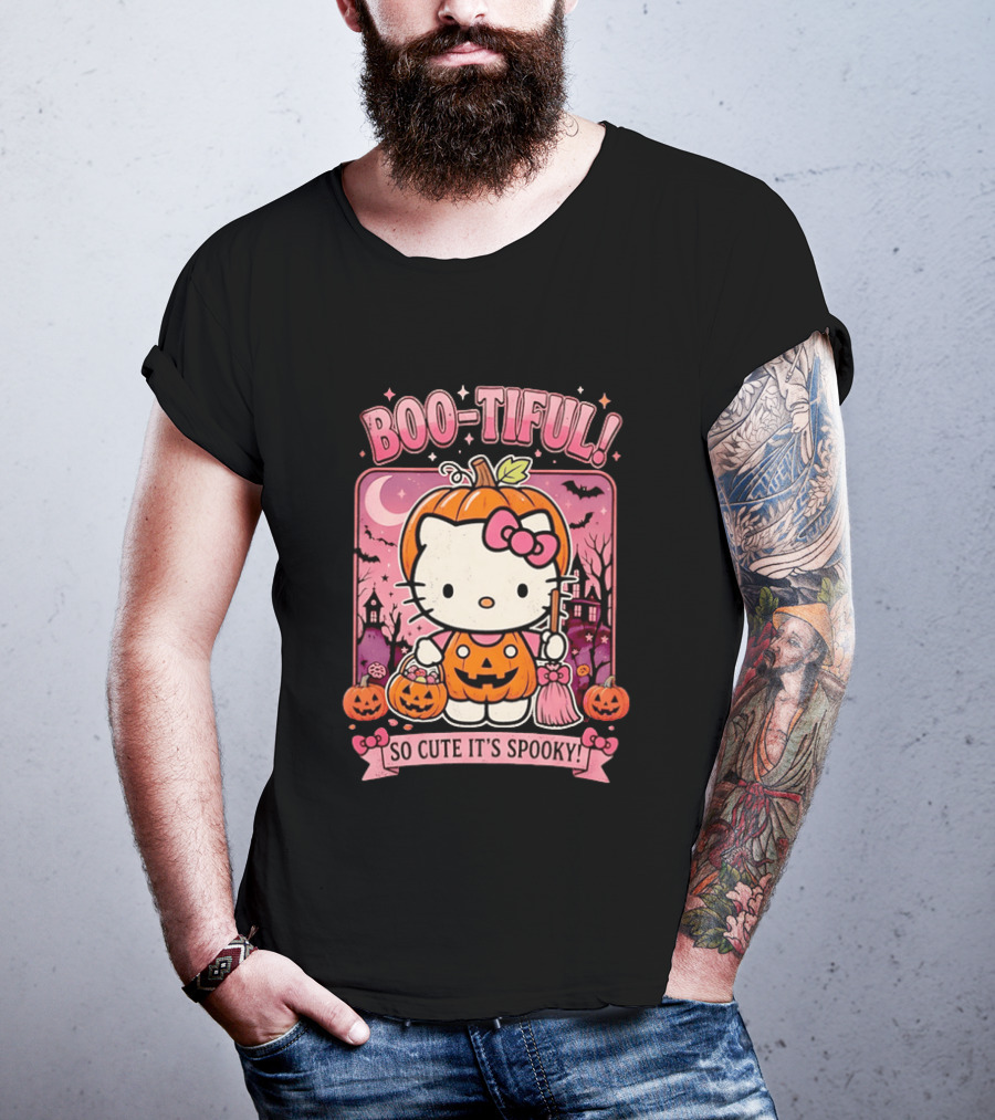Boo Tiful Hello Kitty So Cute It's Spooky Halloween Pumpkin T-Shirt